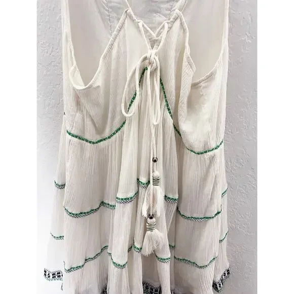 Anthropologie Flannel Women's Talara Tassel Dress Tiered Embroidered Gauzy NWT